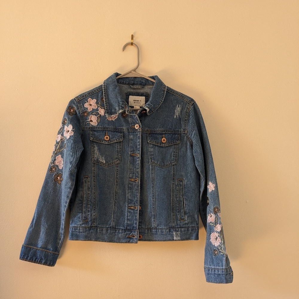 Denim Jacket with Embroidery - Size Small